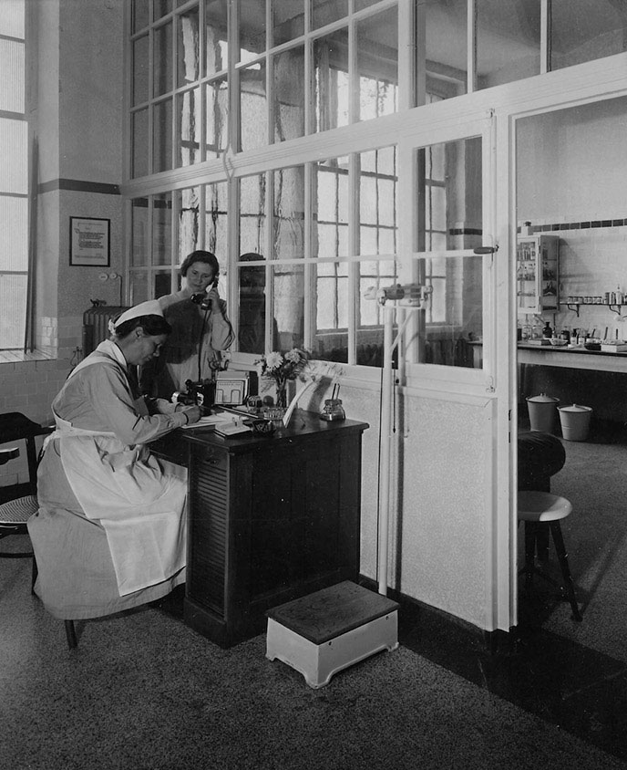 Bandage room with staff